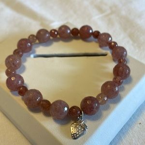 Jay King 3 piece Strawberry Quartz necklace, bracelet, and clip on earring set.